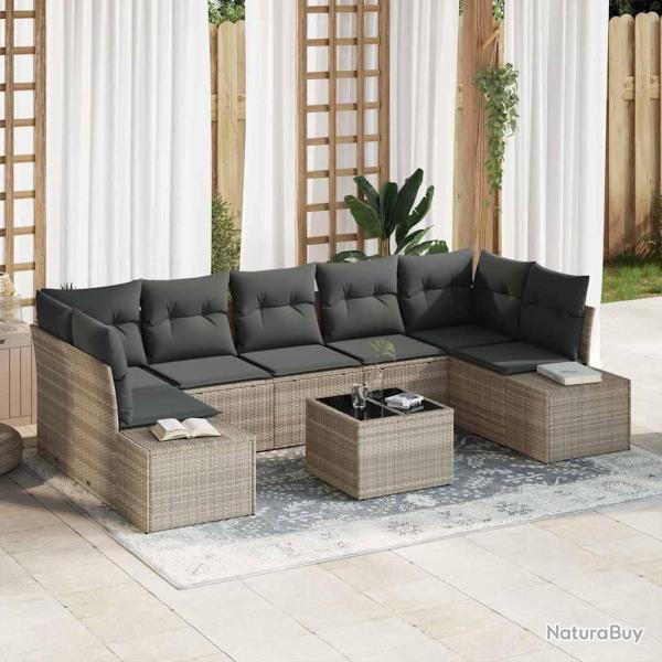 Ensemble de canap� de jardin 8 pcs Gris clair polyrotin