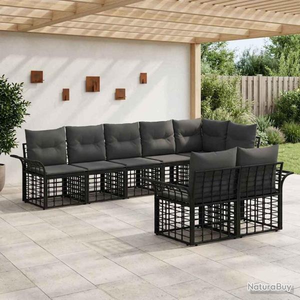 Ensemble de canap�s d'ext�rieur 8 pcs Noir et Gris fonc�