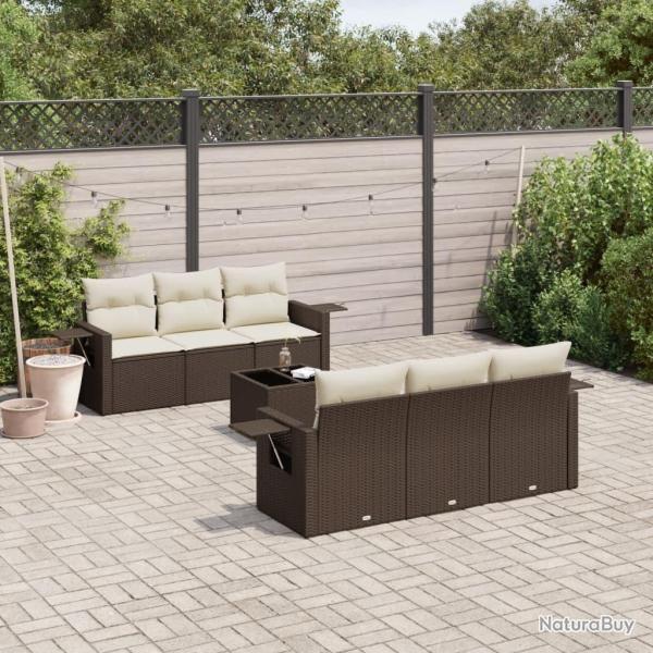 Salon de jardin avec coussins 7 pcs marron r�sine tress�e