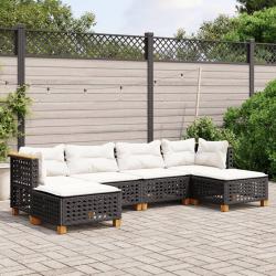 Salon de jardin 6 pcs avec coussins noir r&eacute;sine tress&eacute;e