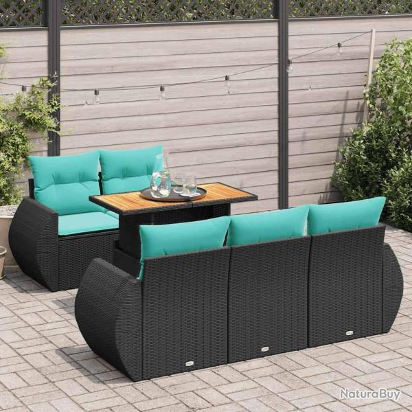 Salon de jardin 6 pcs avec coussins noir r�sine tress�e