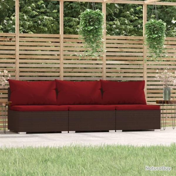 Canap� 3 places avec coussins Marron R�sine tress�e