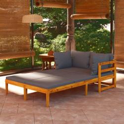 Chaises longues coussins gris fonc&eacute; lot de 2 Bois acacia solide