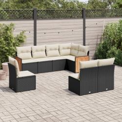 Salon de jardin 8 pcs avec coussins noir r&eacute;sine tress&eacute;e