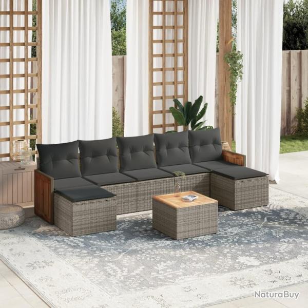 Salon de jardin 8 pcs avec coussins gris r�sine tress�e