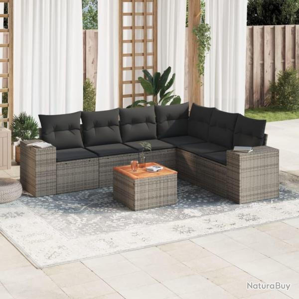 Salon de jardin avec coussins 7 pcs gris r�sine tress�e
