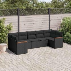 Salon de jardin 7 pcs avec coussins noir r&eacute;sine tress&eacute;e