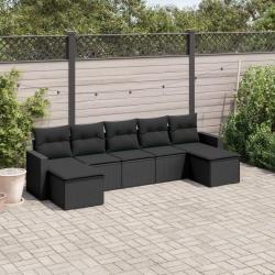 Salon de jardin 7 pcs avec coussins noir r&eacute;sine tress&eacute;e