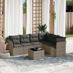 Salon de jardin avec coussins 7 pcs gris r&eacute;sine tress&eacute;e