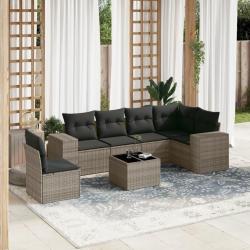 Salon de jardin avec coussins 7 pcs gris r&eacute;sine tress&eacute;e