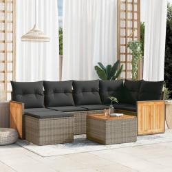 Salon de jardin avec coussins 7 pcs gris r&eacute;sine tress&eacute;e