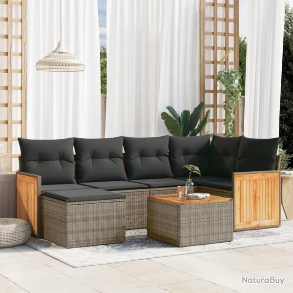 Salon de jardin avec coussins 7 pcs gris r�sine tress�e
