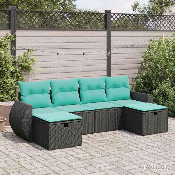 Salon de jardin 6 pcs avec coussins noir r�sine tress�e