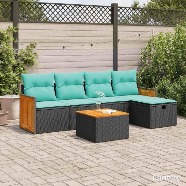Salon de jardin 6 pcs avec coussins noir r�sine tress�e