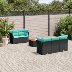 Salon de jardin 6 pcs avec coussins noir r&eacute;sine tress&eacute;e