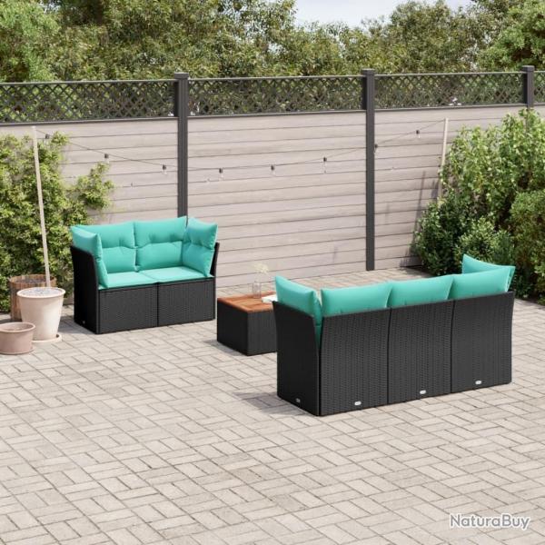 Salon de jardin 6 pcs avec coussins noir r�sine tress�e