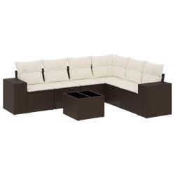 Salon de jardin avec coussins 7 pcs marron r&eacute;sine tress&eacute;e