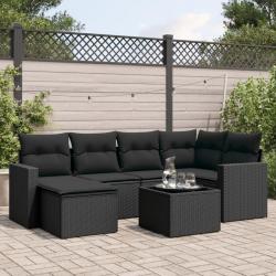 Salon de jardin 7 pcs avec coussins noir r&eacute;sine tress&eacute;e