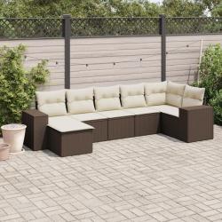 Salon de jardin avec coussins 7 pcs marron r&eacute;sine tress&eacute;e