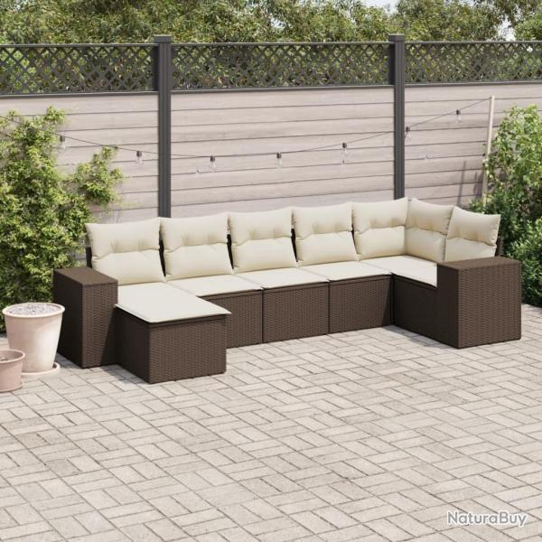 Salon de jardin avec coussins 7 pcs marron r�sine tress�e