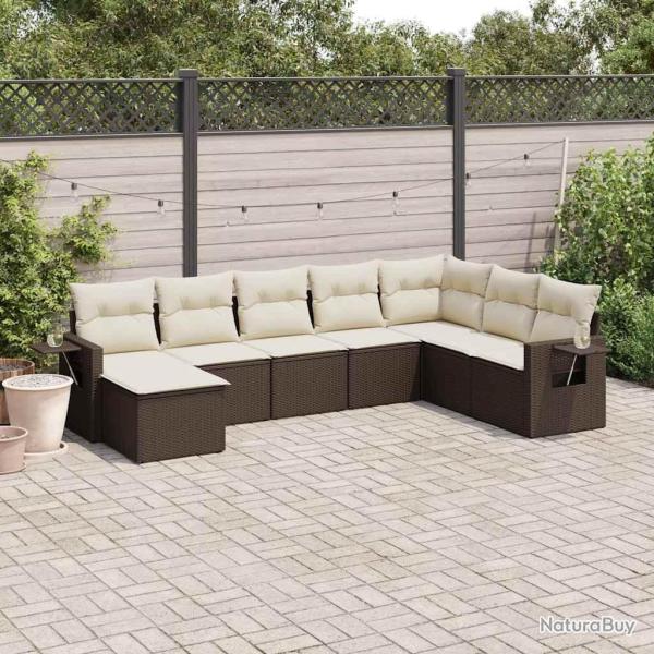 Salon de jardin 8 pcs avec coussins marron r�sine tress�e