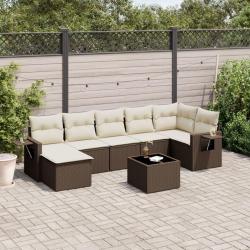 Salon de jardin 8 pcs avec coussins marron r&eacute;sine tress&eacute;e