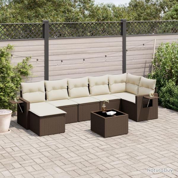 Salon de jardin 8 pcs avec coussins marron r�sine tress�e