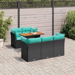 Salon de jardin 6 pcs avec coussins noir r&eacute;sine tress&eacute;e