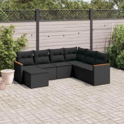 Salon de jardin 7 pcs avec coussins noir r&eacute;sine tress&eacute;e