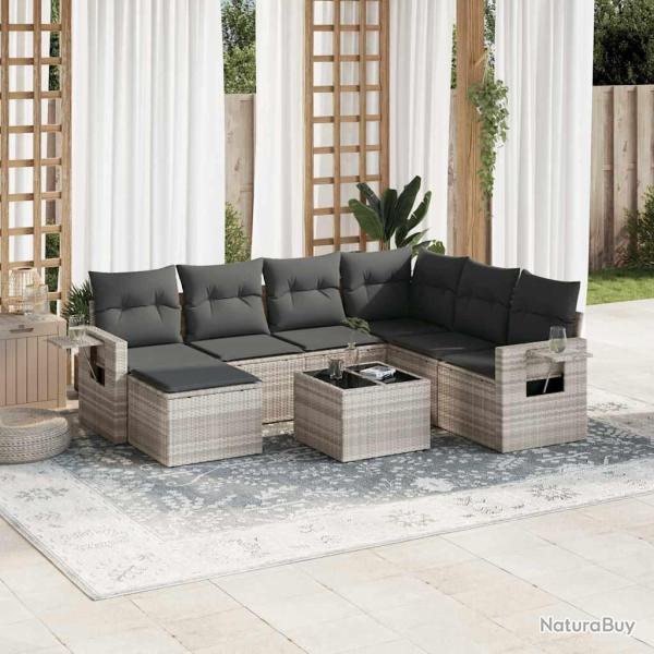 Salon de jardin 8 pcs avec coussins gris clair r�sine tress�e