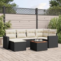 Salon de jardin 7 pcs avec coussins noir r&eacute;sine tress&eacute;e