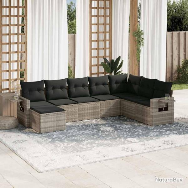 Salon de jardin 8 pcs avec coussins gris clair r�sine tress�e