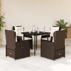 Ensemble &agrave; manger de jardin 5 pcs et coussins marron poly rotin