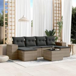 Salon de jardin avec coussins 7 pcs gris r&eacute;sine tress&eacute;e