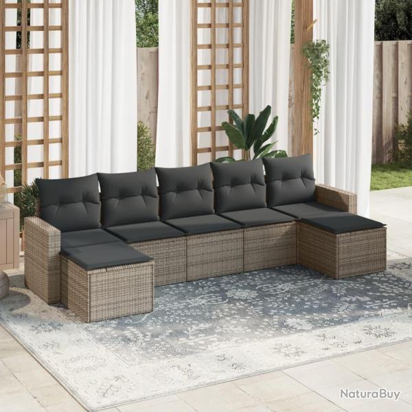 Salon de jardin avec coussins 7 pcs gris r�sine tress�e