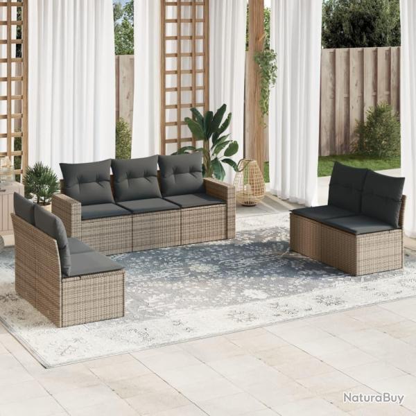 Salon de jardin avec coussins 7 pcs gris r�sine tress�e