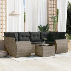 Salon de jardin avec coussins 7 pcs gris r&eacute;sine tress&eacute;e