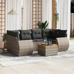 Salon de jardin avec coussins 7 pcs gris r&eacute;sine tress&eacute;e
