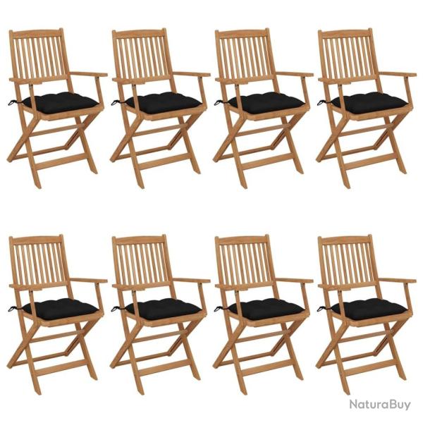 Chaises pliables de jardin lot de 8 avec coussins Bois d'acacia