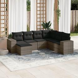 Salon de jardin avec coussins 7 pcs gris r&eacute;sine tress&eacute;e