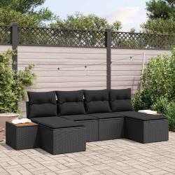 Ensemble de canap&eacute; de jardin 6 pcs Noir Poly Rattan