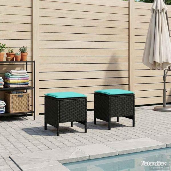 Pouf de Jardin 2 Pi�ce Noir et turquoise 38 x 38 x 45 cm