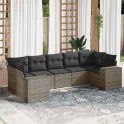 Salon de jardin avec coussins 7 pcs gris r&eacute;sine tress&eacute;e