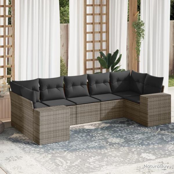Salon de jardin avec coussins 7 pcs gris r�sine tress�e