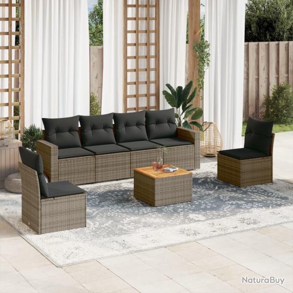 Salon de jardin avec coussins 7 pcs gris r�sine tress�e