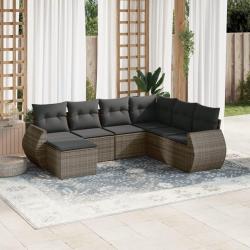Salon de jardin avec coussins 7 pcs gris r&eacute;sine tress&eacute;e