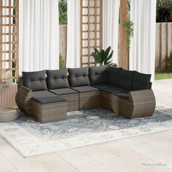 Salon de jardin avec coussins 7 pcs gris r�sine tress�e