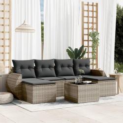 Salon de jardin avec coussins 7 pcs gris r&eacute;sine tress&eacute;e