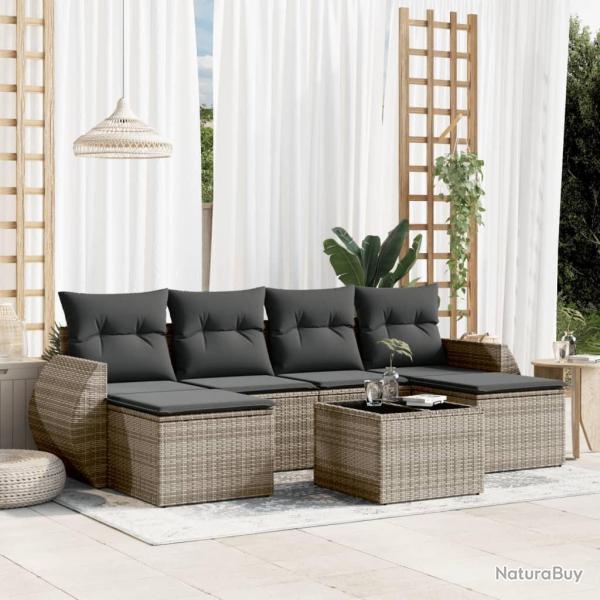 Salon de jardin avec coussins 7 pcs gris r�sine tress�e