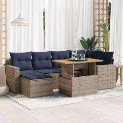Salon de jardin avec coussins 7 pcs gris r&eacute;sine tress&eacute;e